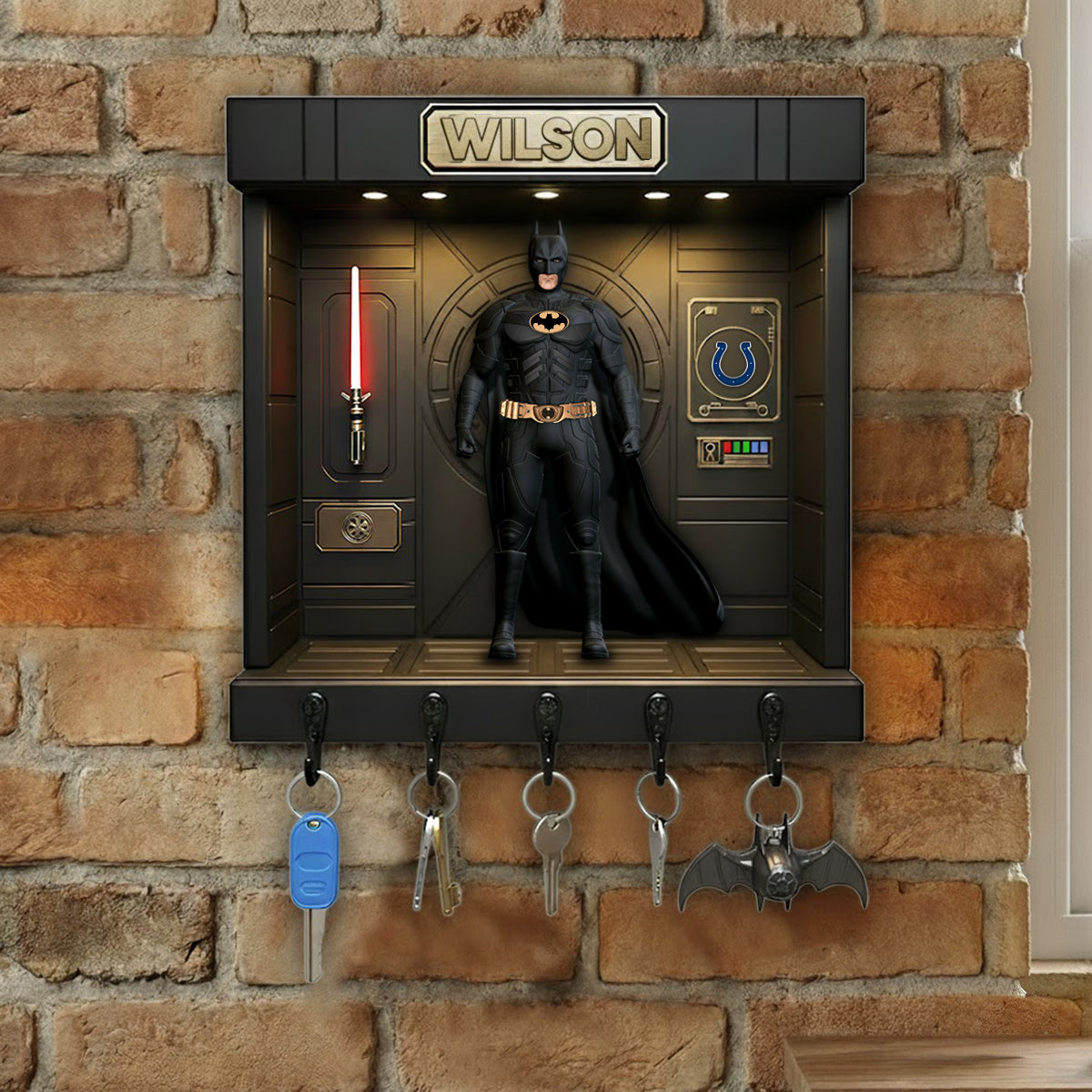 PREMIUM NFL IND X BATMAN Wood Key Hanger - Personalized Gifts For Cosmic Lovers NDT NHM