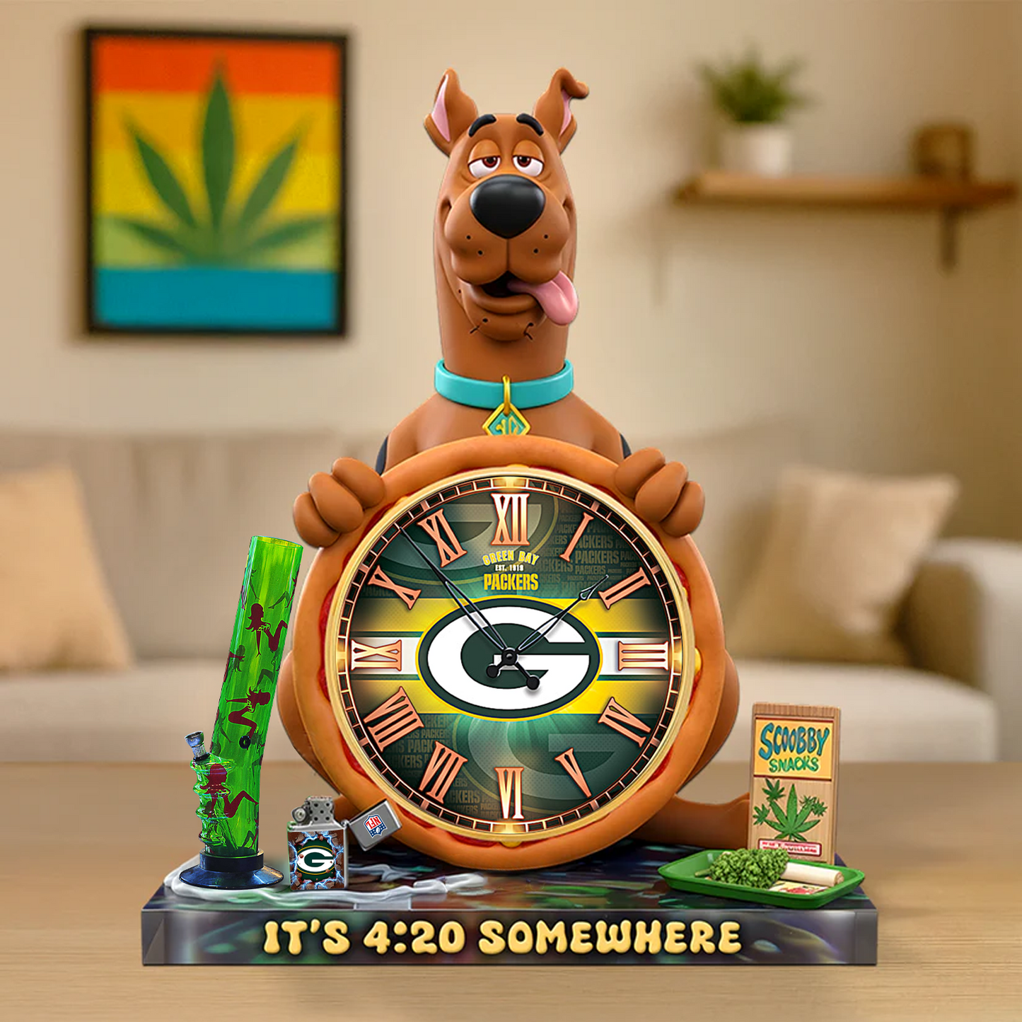 A Playful Pup Desk Clock Plaque - CHRISTMAS SCOOBIDO- GB Gift For Weed Lovers NDT TDT