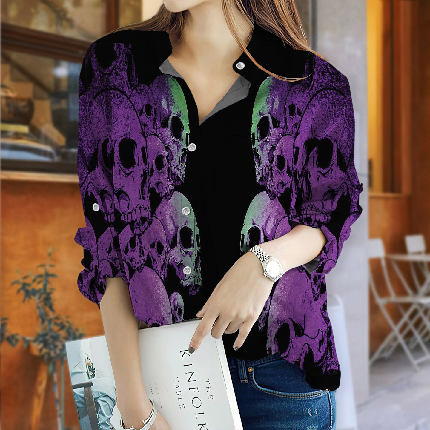 Skull Vintage Blouse | Casual Loose Shirt | Long Sleeve Plus Size Casual Shirt
