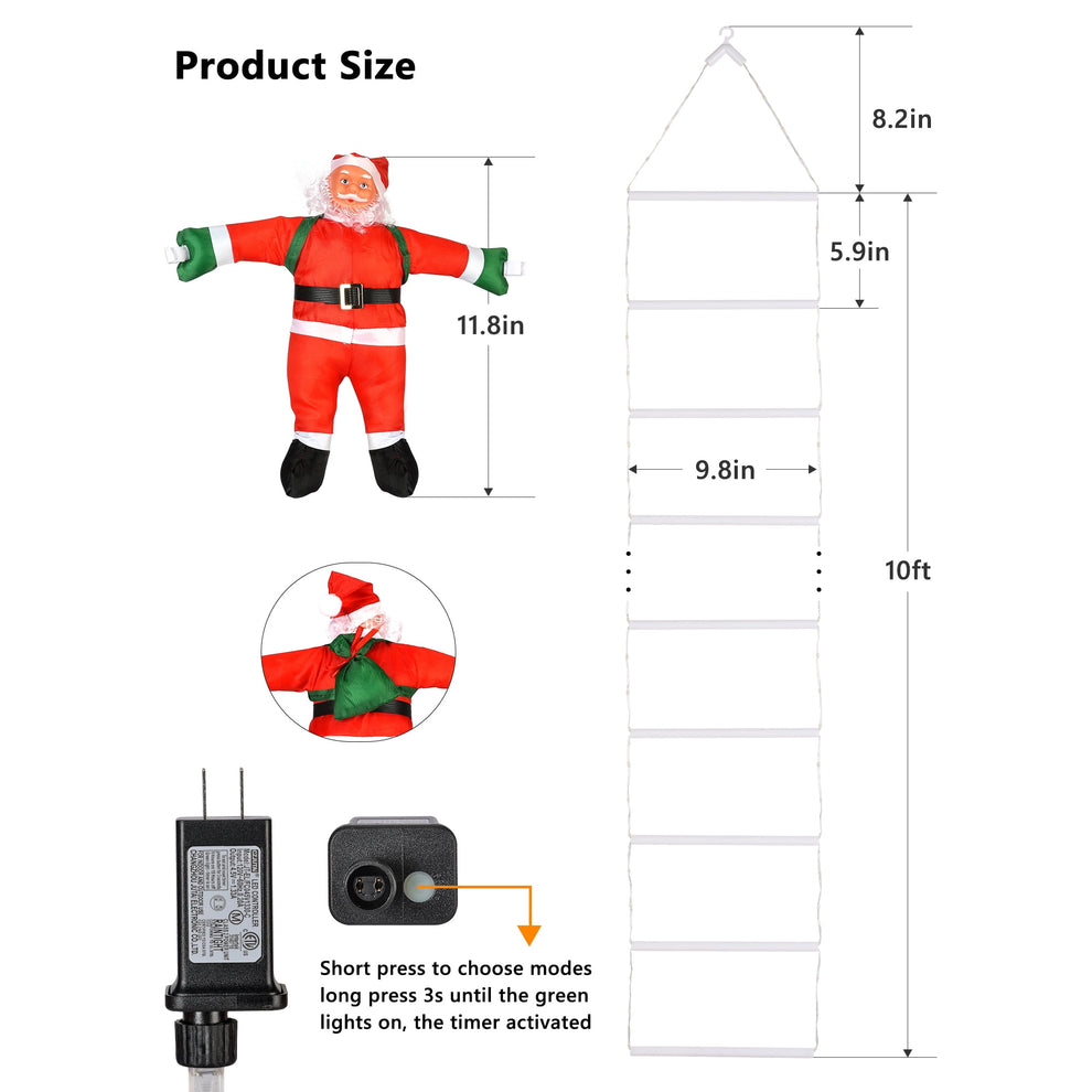 10FT LED Santa Claus Climbing Ladder Lights ??? USB Powered Christmas Outdoor &amp; Indoor Decoration (338 LEDs, 8 Modes) VNP