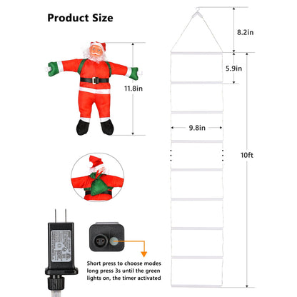 10FT LED Santa Claus Climbing Ladder Lights ??? USB Powered Christmas Outdoor &amp; Indoor Decoration (338 LEDs, 8 Modes) VNP