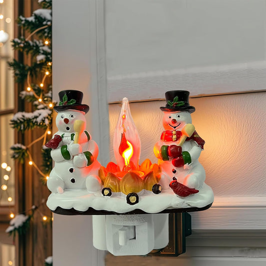 2025 ???? Lights Snowmen & Cardinals with Flickering Campfire Night-Light ??? LHT