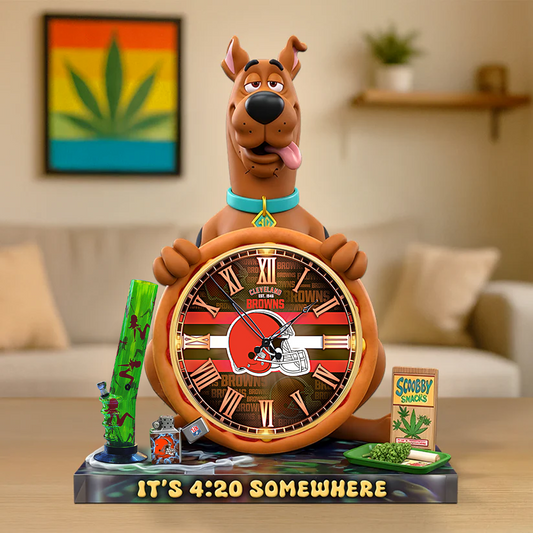 A Playful Pup Desk Clock Plaque - CHRISTMAS SCOOBIDO- CLE Gift For Weed Lovers NDT TDT