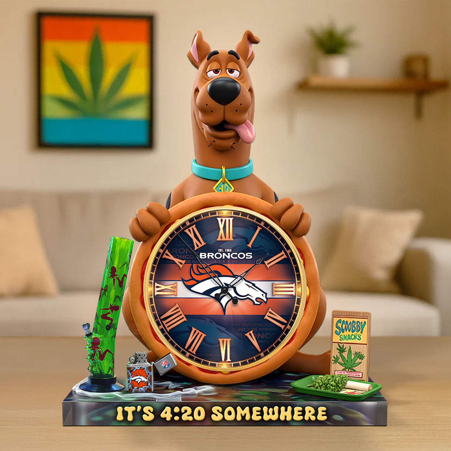 A Playful Pup Desk Clock Plaque - CHRISTMAS SCOOBIDO- DEN Gift For Weed Lovers NDT TDT