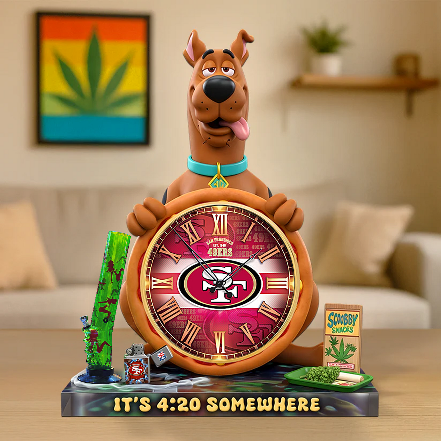 A Playful Pup Desk Clock Plaque - CHRISTMAS SCOOBIDO- SF Gift For Weed Lovers NDT TDT
