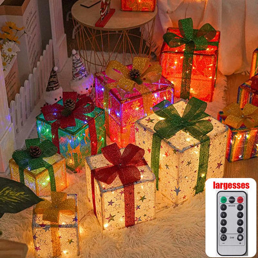 3-Pack LED Light-Up Gift Box Set with Bows ??? Christmas Indoor & Outdoor Decoration LHT