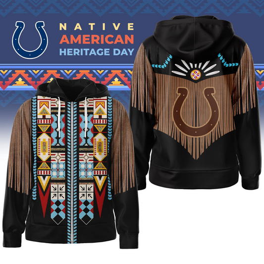 Premium NFL IND Native American Pattern Zip Hoodie V1 NMD25 TTV